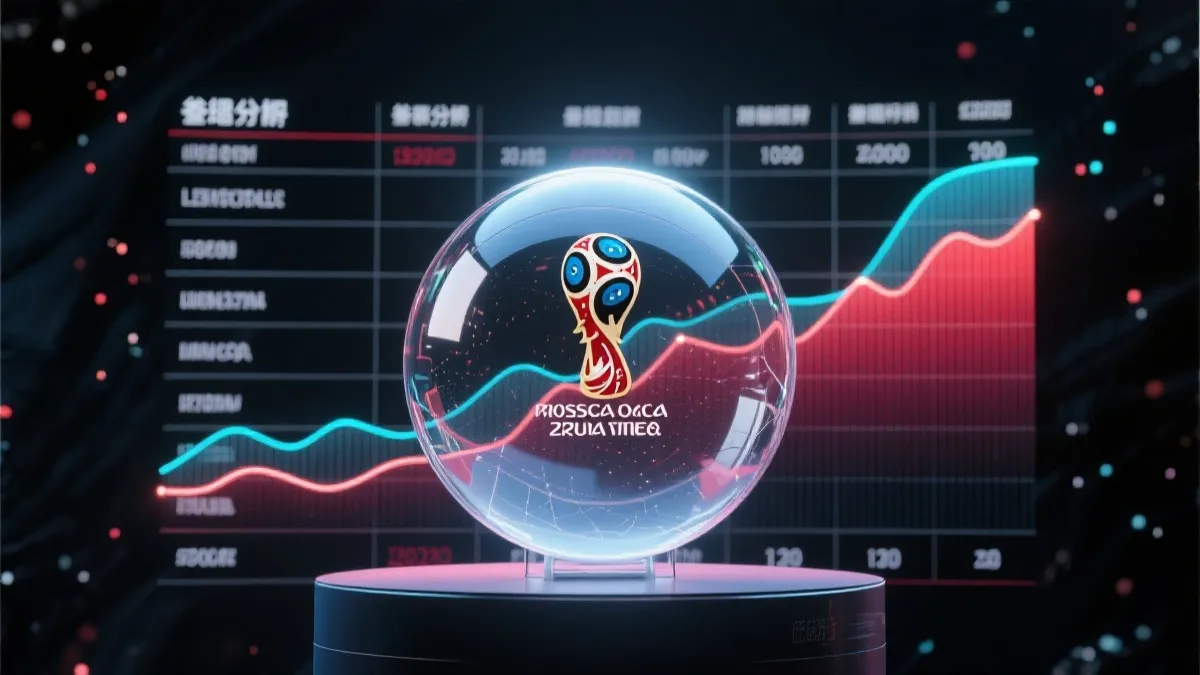 世界杯抽签舞台与分档球、数据分布图结合的视觉场景